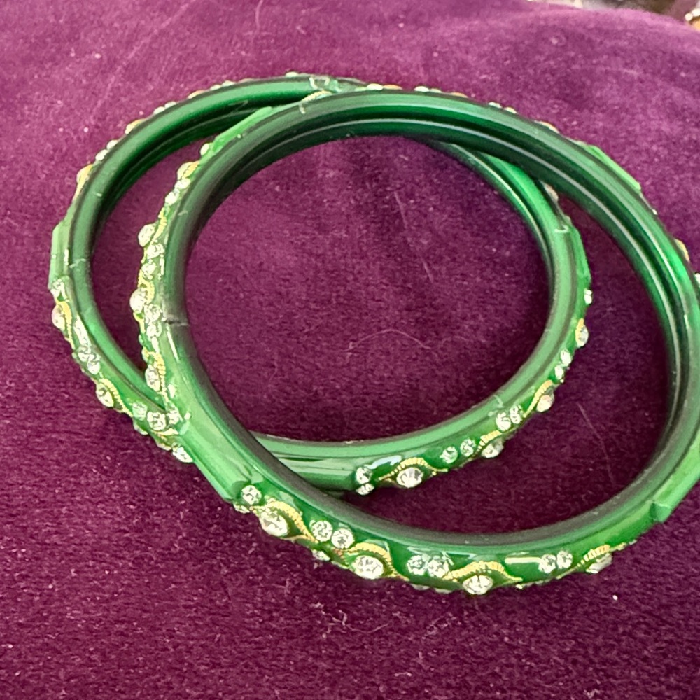 Two Elegant Green and Gold Bangle Bracelets